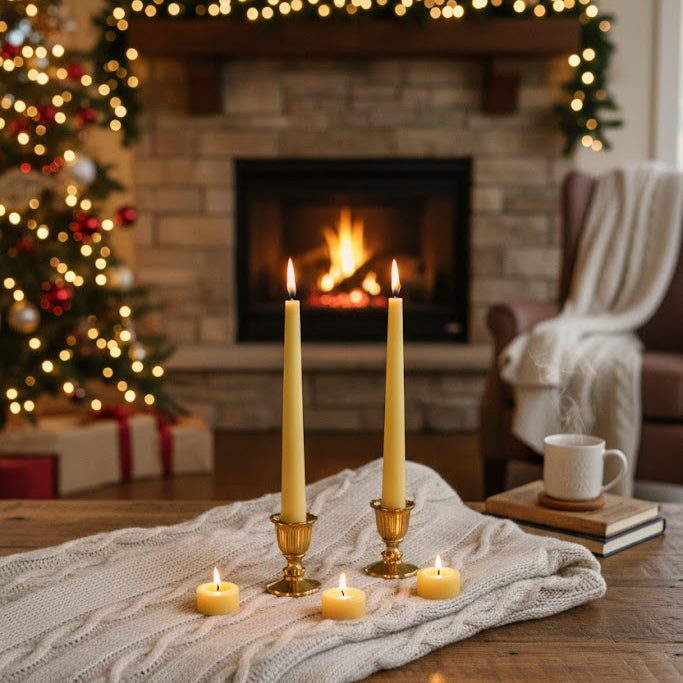 pure beeswax candles, tapers and tea lights ready for the holidays