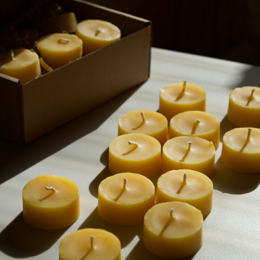 Pure Beeswax Tea Light Candles, Set of 12