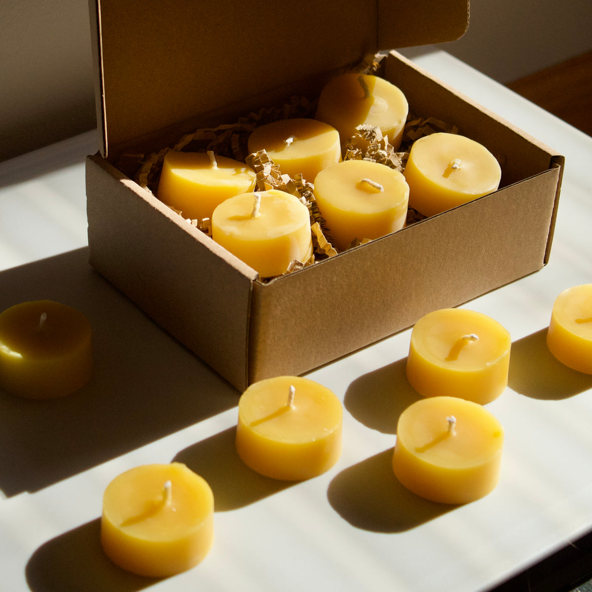 Pure Beeswax Tea Light Candles, Set of 12