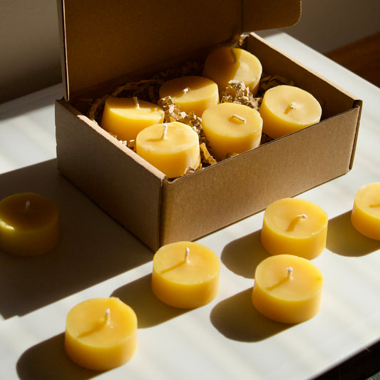 Pure Beeswax Tea Light Candles, Set of 12