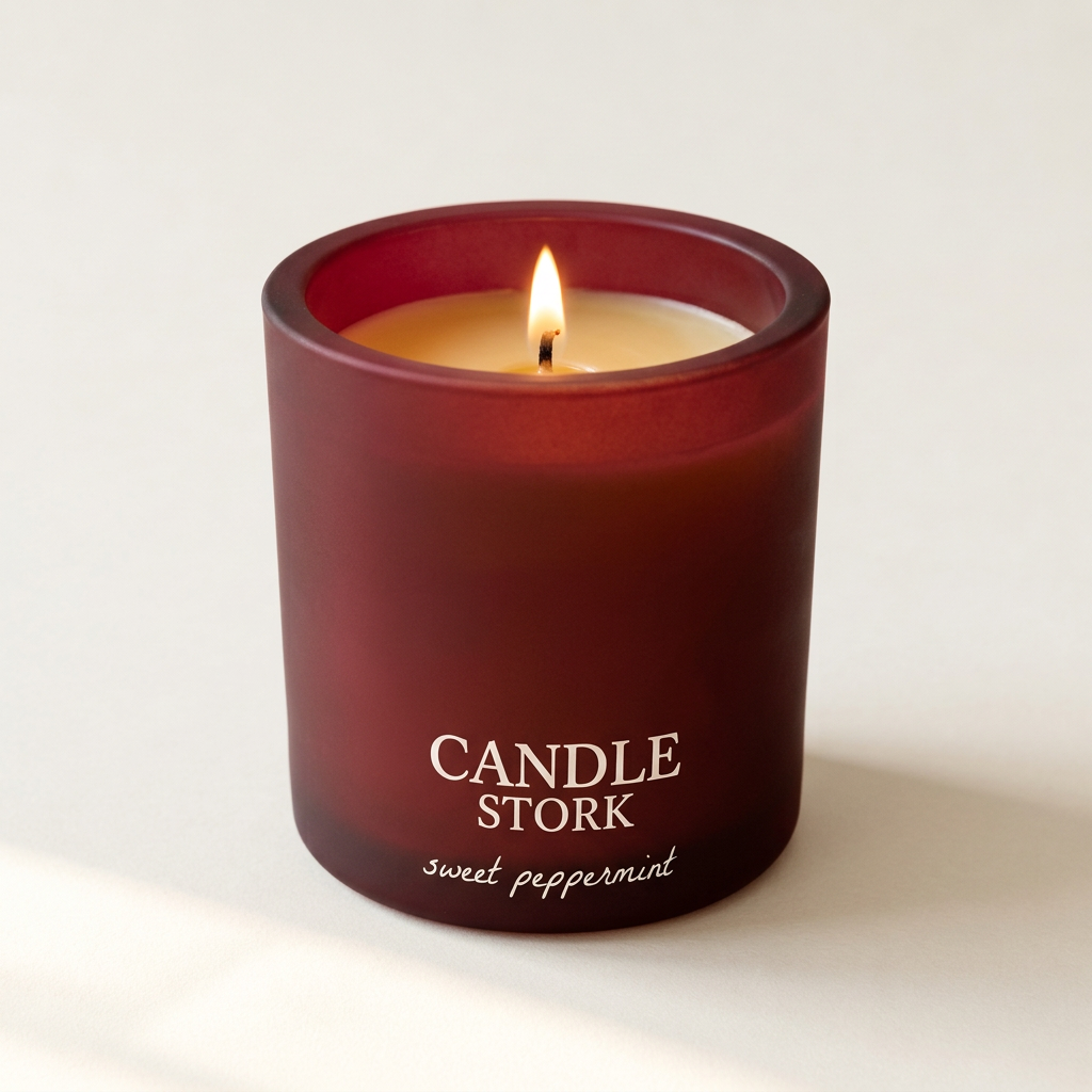 Sweet Peppermint beeswax candle mockup in a red frosted jar