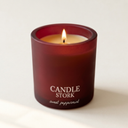 Sweet Peppermint beeswax candle mockup in a red frosted jar