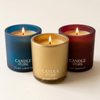 Winter gift set featuring Frosted Winterberry, Golden Chai, and Sweet Peppermint candles